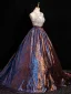 Charming Coffee Glitter Rhinestone Sequins Prom Dresses 2024 Ball Gown Halter Sleeveless Backless Floor-Length / Long Prom Formal Dresses