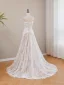 Vintage / Retro White Pearl Lace Flower Wedding Dresses 2026 A-Line / Princess Strapless Sleeveless Backless Sweep Train