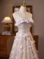 Bling Bling Flower Fairy Champagne Appliques Sequins Prom Dresses 2025 A-Line / Princess Strapless Sleeveless Backless Floor-Length / Long Formal Dresses