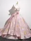 Chic / Beautiful Blushing Pink Appliques Prom Dresses 2025 Ball Gown Off-The-Shoulder Sleeveless Backless Floor-Length / Long Prom Formal Dresses