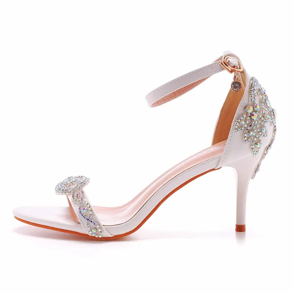 Maravilloso Multi-Colors Rhinestone Zapatos de novia 2022 7 cm Stilettos / Tacones De Aguja Correa Del Tobillo Peep Toe Boda Sandalias High Heels