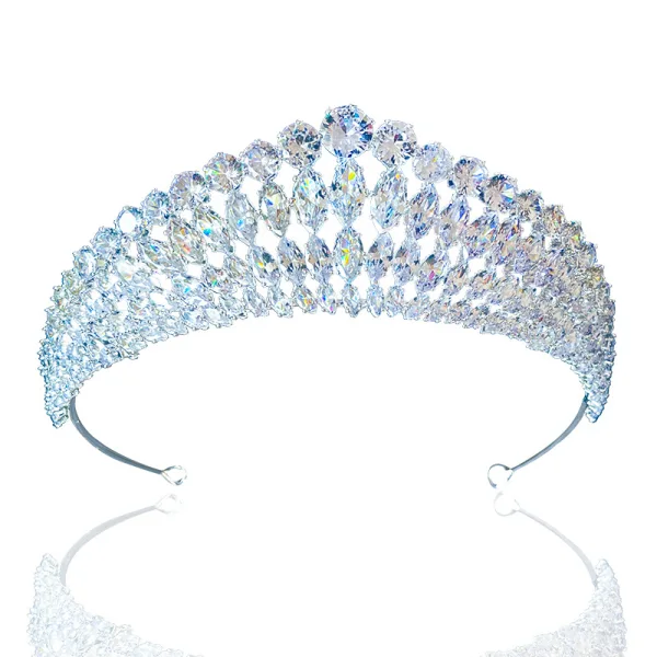 Błyszczące Srebrny Rhinestone Cyrkon Stop Ślub Tiara Ozdoby Do Włosów Ślubne 2022