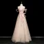Charming Champagne Appliques Sequins Lace Flower Prom Dresses 2025 A-Line / Princess Strapless Sleeveless Backless Floor-Length / Long Prom Formal Dresses