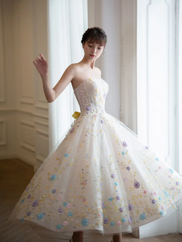 Flower Fairy Multi-Colors Sequins Homecoming Graduation Dresses 2024 A-Line / Princess Off-The-Shoulder Sleeveless Backless Tea-length Formal Dresses
