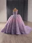 High-end Lilla Håndlavet Med Blonder Blomsten Perle Rhinestone Gallakjoler 2025 Balkjole Stropløs Ærmeløs Halterneck Sløjfe Cathedral Train
