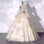 Élégant Champagne Paillettes En Dentelle Fleur Robe De Bal 2022 Robe Boule Col Haut Manches de cloche Longue Robe De Ceremonie