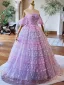 Blumenfee Lavendel Schmetterling Ballkleider 2024 Ballkleid Off Shoulder Ärmellos Rückenfreies Lange Ball Festliche Kleider