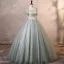 Elegante Salbeigrün Ballkleider 2023 Ballkleid Eckiger Ausschnitt Geschwollenes Kurze Ärmel Rückenfreies Lange Ball Festliche Kleider