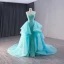 Haut de Gamme Bleu Fait main Perlage Paillettes Robe De Soirée 2024 Trompette / Sirène Bustier Sans Manches Dos Nu Tribunal Train Soirée Robe De Ceremonie