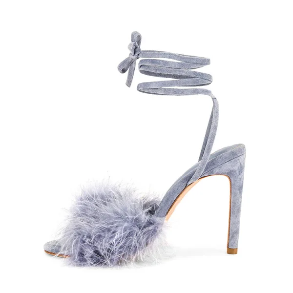 Fashion Sky Blue Cocktail Party Evening Party Womens Sandals 2022 Tassel Ankle Strap 11 cm Stiletto Heels Open / Peep Toe Sandals High Heels