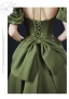Vintage / Retro Olive Green Prom Dresses 2021 A-Line / Princess Square Neckline Crossed Straps Solid Color Satin Short Sleeve Formal Dresses Sweep Train