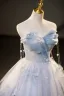 Charming Sky Blue Glitter Pearl Sequins Prom Dresses 2023 Ball Gown Strapless Sleeveless Backless Floor-Length / Long Prom Formal Dresses