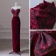 Modern / Fashion Burgundy Suede Evening Dresses 2023 Trumpet / Mermaid Strapless Sleeveless Backless Bow Floor-Length / Long Evening Party Formal Dresses