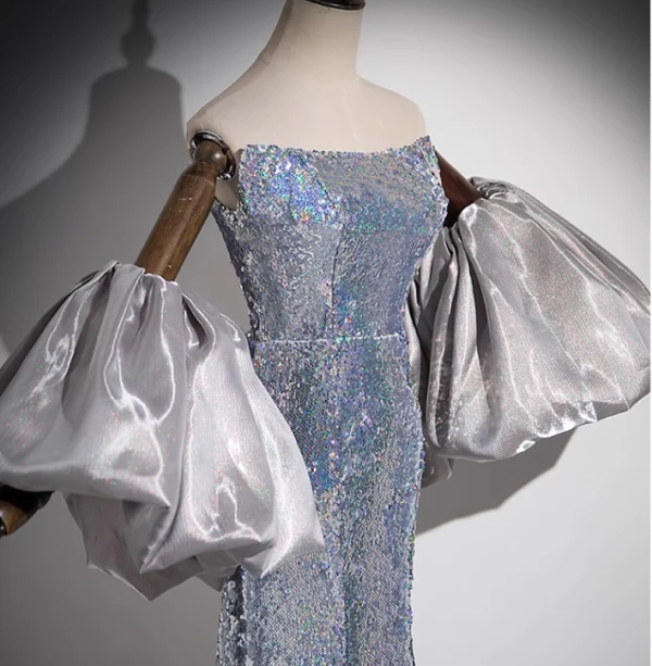 Sexy Glitzernden Multifarben Pailletten Perlenstickerei Abendkleider 2024 Meerjungfrau Bandeau Kurze Ärmel Rückenfreies Lange Abend Festliche Kleider