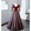 Élégant Bordeaux Paillettes Robe De Bal 2023 Princesse Encolure Carrée 1/2 Manches Noeud Dos Nu Longue Promo Robe De Ceremonie