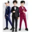 Modern / Fashion Black Long Sleeve Boys Wedding Suits 2023 Coat Pants Shirt Tie Vest Wedding