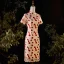 Chinese style Champagne Evening Party Lace Flower Cheongsam 2022 Trumpet / Mermaid High Neck Short Sleeve Knee-Length Cheongsam / Qipao