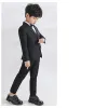 Modern / Fashion Black Long Sleeve Boys Wedding Suits 2023 Coat Pants Shirt Tie Vest Wedding