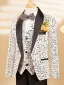 Blanche Tomber Hiver Paillettes 6 pièces Costume Garçon Mariage 2025 Manches Longues Bijoux De Corps Manteau Pantalon Chemise Cravate Gilet