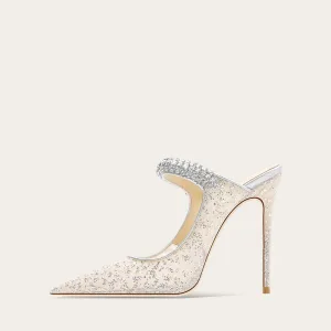 Sexy Zilveren Rhinestone Pailletten Avond Sandalen Dames 2024 11 Cm Naaldhakken Stiletto Spitse Neus Sandalen Hoge Hakken