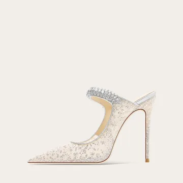 Sexy Silver Rhinestone Sequins Evening Party Womens Sandals 2024 11 Cm Stiletto Heels Pointed Toe Sandals High Heels