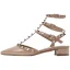 Sexy Beige Rivet Soirée Sandales Femme Talons Hauts 2022 Cuir 3 cm Talons Épais Talon Bas T-Strap À Bout Pointu Sandales