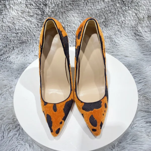 Mode Apelsin Leopardmönstrad Afton Pumps 2023 12 cm Stilettklackar Spetsiga Pumps Högklackade