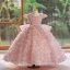 Lovely Blushing Pink Pearl Appliques Birthday Flower Girl Dresses 2024 Ball Gown Scoop Neck Cap Sleeves Bow Floor-Length / Long
