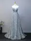 Chic / Belle Bleu Ciel Perlage Paillettes Robe De Bal 2025 Robe Boule Volants De l'épaule Manches Courtes Dos Nu Longue Promo Robe De Ceremonie