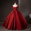 Vintage / Retro Burgundy Rhinestone Prom Dresses 2025 Ball Gown Off-The-Shoulder Short Sleeve Backless Floor-Length / Long Formal Dresses