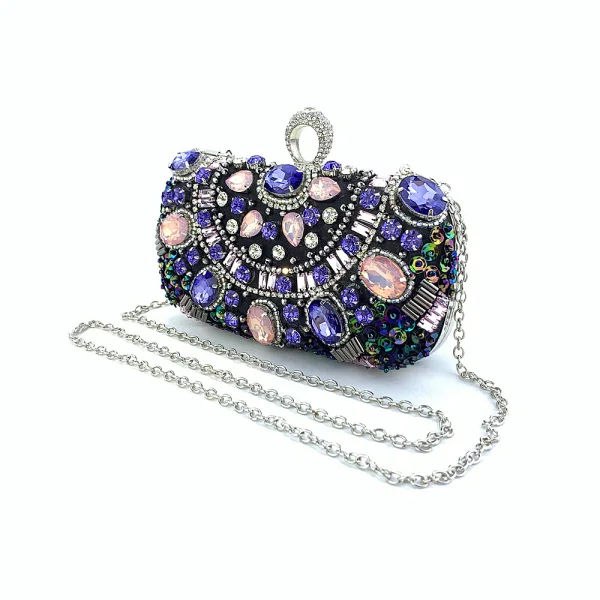 Snygga / Fina Svarta Afton Kuvertväska 2023 Multi-Färger Rhinestone Legering