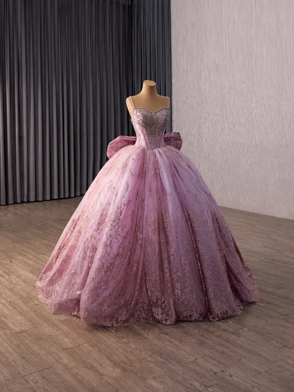 Śliczny Cukierki Różowy Frezowanie Rhinestone Cekiny Sukienki Na Bal 2026 Suknia Balowa Spaghetti Pasy Bez Rękawów Bez Pleców Kokarda Długie Sukienki Wizytowe