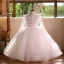 Elegant White Pearl Sequins Short Birthday Flower Girl Dresses 2025 Ball Gown High Neck Long Sleeve Backless