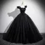 Elegante Schwarz Glanz Ballkleider 2025 Ballkleid Eckiger Ausschnitt Schleife Stoffgürtel Ärmel Rückenfreies Lange Ball Festliche Kleider