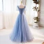Simple Bleu Ciel Perlage Paillettes Robe De Bal 2023 Princesse Encolure Carrée Manches Courtes Dos Nu Longue Promo Robe De Ceremonie