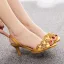 Charmant Gold Abend Strass Sandalen Damen 2023 6 cm Stilettos Peeptoes Sandaletten Hochhackige