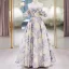 Chic / Beautiful Lavender Printing Prom Dresses 2025 A-Line / Princess Off-The-Shoulder Short Sleeve Backless Floor-Length / Long Prom Formal Dresses