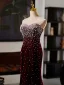 Amazing / Unique Burgundy Pearl Evening Dresses 2025 Trumpet / Mermaid Strapless Sleeveless Backless Sweep Train Evening Party Formal Dresses