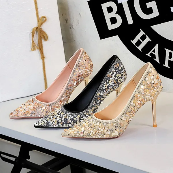 Charmant Rougissant Rose Faux Diamant Paillettes Soirée Escarpins 2026 9 cm Talons Aiguilles À Bout Pointu Escarpins Talons Hauts