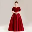 Vintage / Retro Satin Black Birthday Prom Flower Girl Dresses 2022 A-Line / Princess Scoop Neck Short Sleeve Floor-Length / Long Flower Girl Dresses