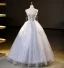 Charming Sky Blue Glitter Pearl Sequins Prom Dresses 2023 Ball Gown Strapless Sleeveless Backless Floor-Length / Long Prom Formal Dresses