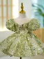 Charming Sage Green Beading Sequins Birthday Short Flower Girl Dresses 2023 Ball Gown Scoop Neck Puffy Short Sleeve