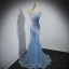 Sexy Bleu Ciel Paillettes Robe De Soirée 2023 Trompette / Sirène Bustier Sans Manches Dos Nu Train De Balayage Soirée Robe De Ceremonie