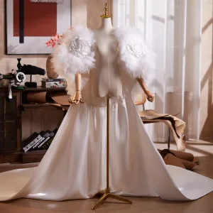 High End Vita Blomma Handgjort Satin Korta Ärm Bal Sjal 2026