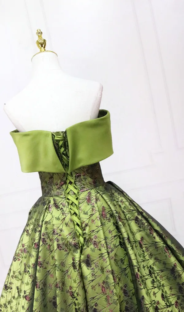 Vintage Salbeigrün Drucken Ballkleider Ballkleid 2025 Bandeau Schleife Ärmellos Rückenfreies Lange Ball Festliche Kleider
