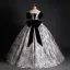 Elegant Black Printing Prom Dresses 2023 Ball Gown Off-The-Shoulder Puffy Short Sleeve Backless Bow Floor-Length / Long Prom Formal Dresses