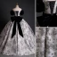 Elegant Black Printing Prom Dresses 2023 Ball Gown Off-The-Shoulder Puffy Short Sleeve Backless Bow Floor-Length / Long Prom Formal Dresses