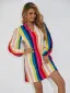 Loose Women Multi-Colors Rainbow Dresses 2021 Stripe V-Neck Smock Tops Long Sleeve Street Wear