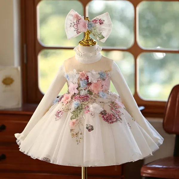 Flower Fairy White Pearl Appliques Sequins Short Birthday Flower Girl Dresses 2025 Ball Gown Scoop Neck Sleeveless Flower Girl Dresses