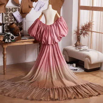 Fashion Candy Pink Gradient Color Glitter Evening Party Shawl 2025 Puffy Short Sleeve